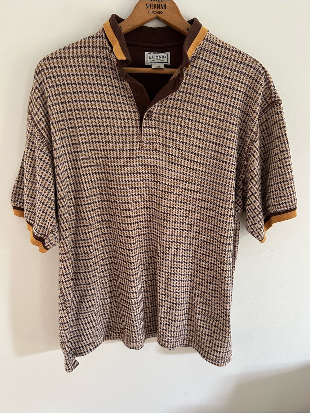Vintage Arizona Jean Co Houndstooth Knit Polo Shirt Mens Large